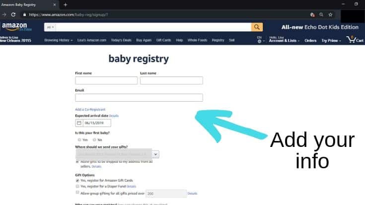 baby registry how to set up on Amazon