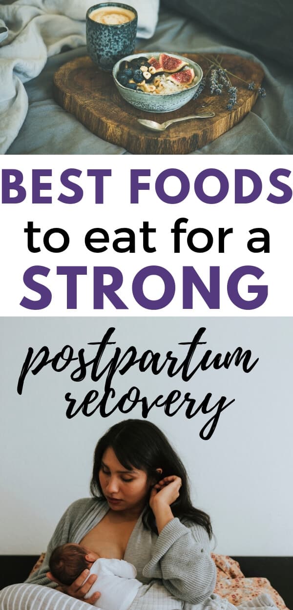 Just had a baby? Eating these foods can help you have a stronger postpartum recovery! Take care of your body and heal faster by eating a nutrient rich diet. This post has some tips you won't find anywhere else! #postpartum #newmom #baby #postpartumrecovery