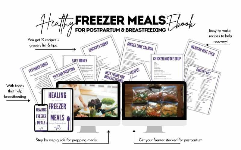 Need breastfeeding friendly recipes? This ebook has 12 freezer meal recipes that support breastfeeding and healing postpartum.